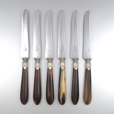 Artdeco Vintage silver plated fish servers faux bone handles /& sterling silver collars