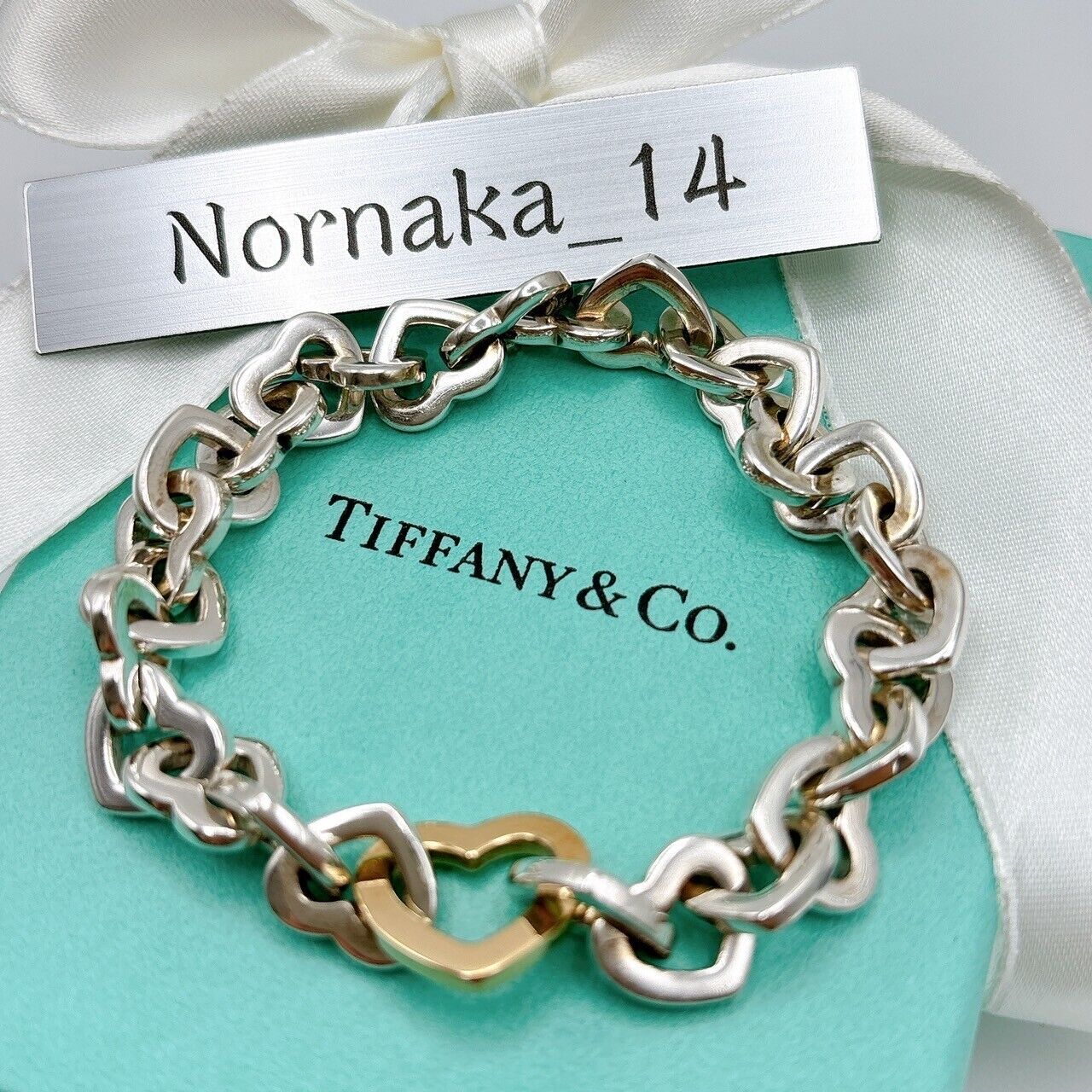 Tiffany & Co. Heart Link Bracelet 18K Gold 750 & Sterling Tiffany & Co. Heart Link Bracelet 18K Gold 750 & Sterling
