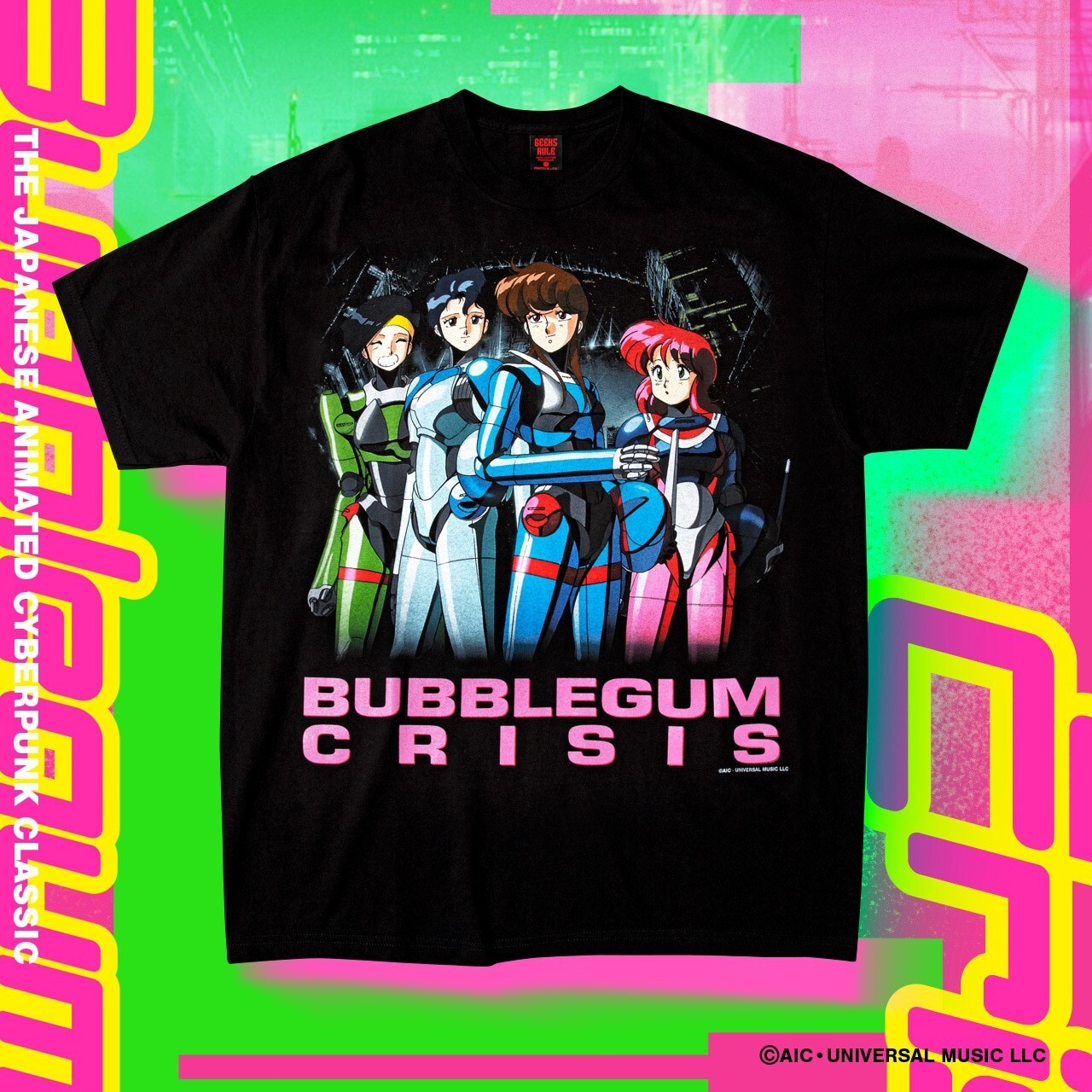 BUBBLEGUM CRISIS × GEEKS RULE L BUBBLEGUM CRISIS × GEEKS RULE 15 SILKSCREEN PRINTING T SHIRT