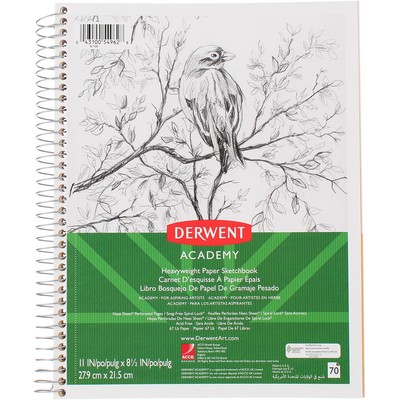 2 Pack Derwent Academy Spiral Sketchbook, Heavyweight, 11in X 8.5in, 70 Sheets