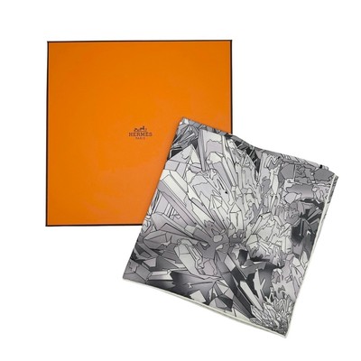 HERMES Carre 90 La Vallee de Cristal Silk Scarf Square Gray Horse