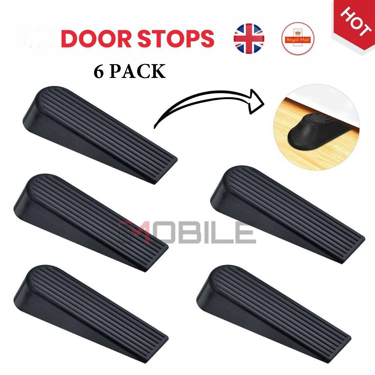 6 X DOOR STOP STOPS STOPPERS WEDGE WEDGES JAM BLACK