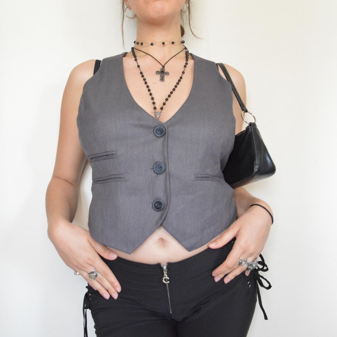 Vintage 00s y2k 2000s dark grey vest street fashion staple Vintage 00s y2k 2000s dark grey vest street fashion staple