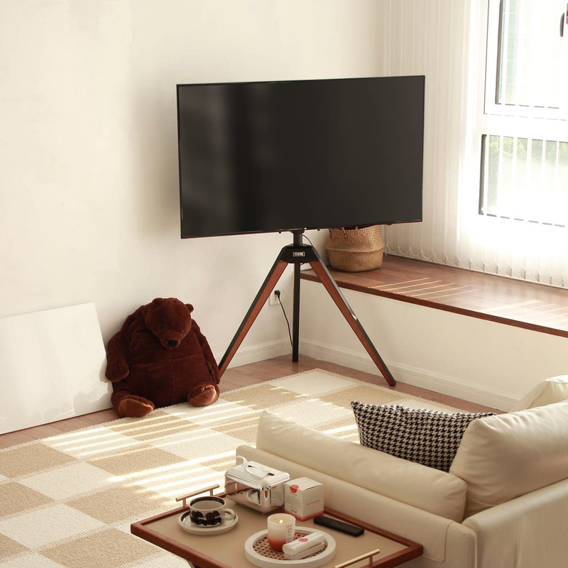 Design Corner TV Stand for 37 43 50 55 65 Inch TV, Tripod TV Stand Modern Easel