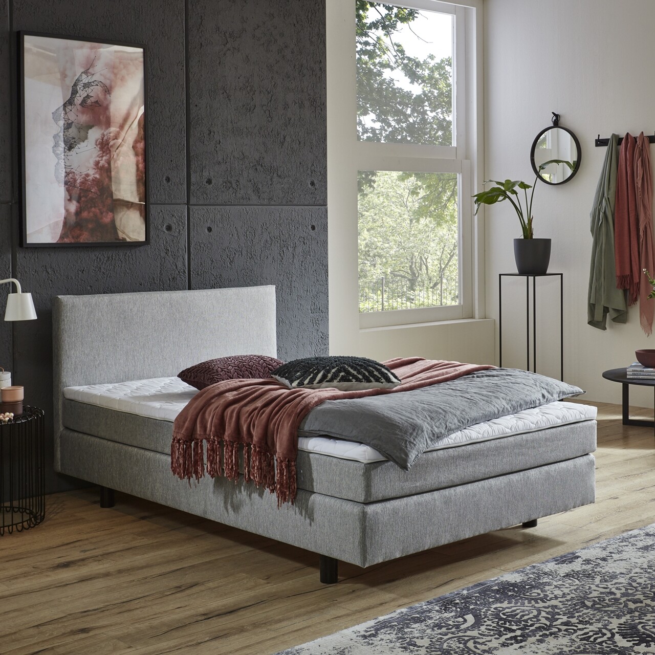 Boxbett Sylvie 120 x 200 cm in grau Federkernmatratze mit integriertem Topper