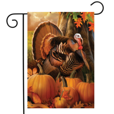 Harvest Turkey Fall Thanksgiving Garden Flag Autumn Pumpkins 12.5" x 18"