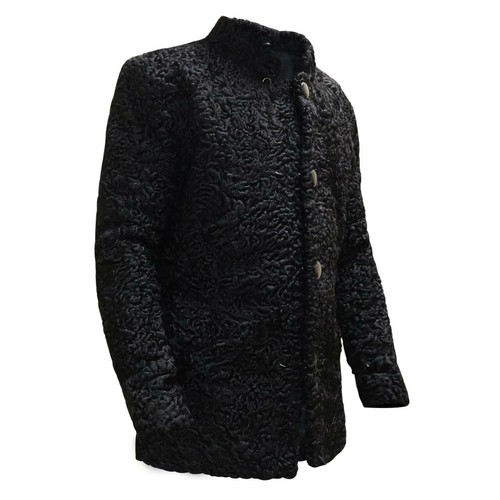 Pre-owned Handmade Black Real Persian Lamb Fur Coat Karakuli Fur Curly Hair All Sizes