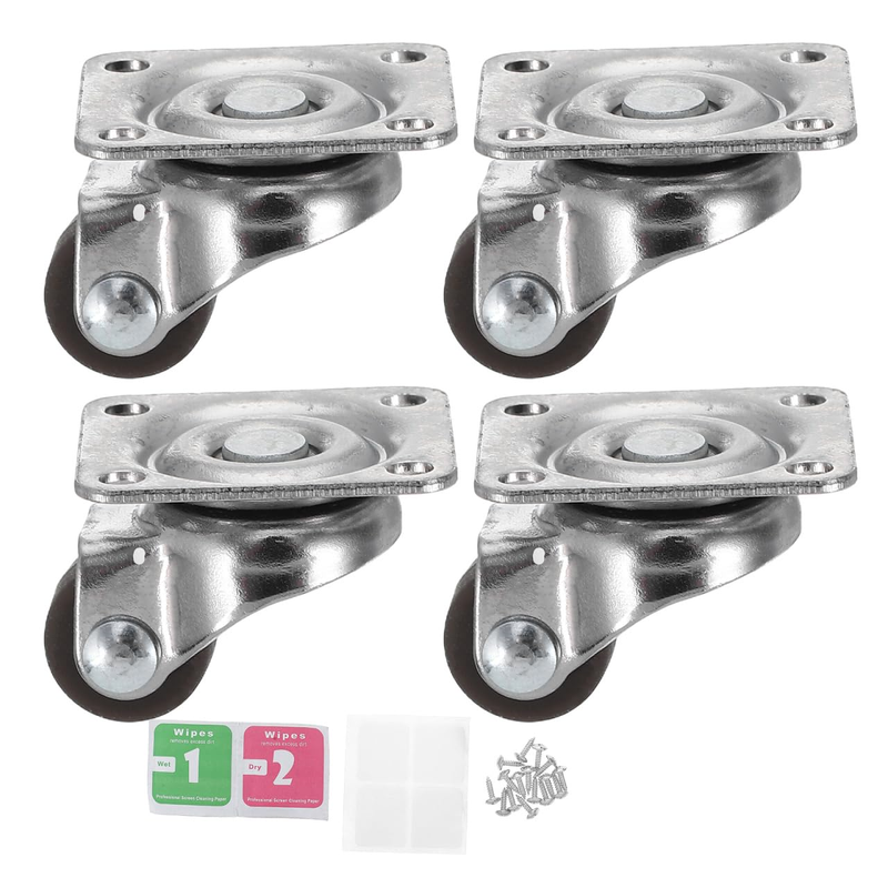 Mini Swivel Caster Wheels 0.5 Inch 4 Pack with Screws Soft Rubber Furniture Cast
