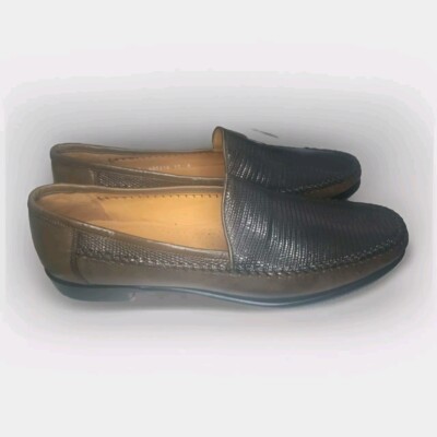 E.T. Wright Mens Shoes Leather and Lizard Olive Green Slip On Loafer Dress Shoes