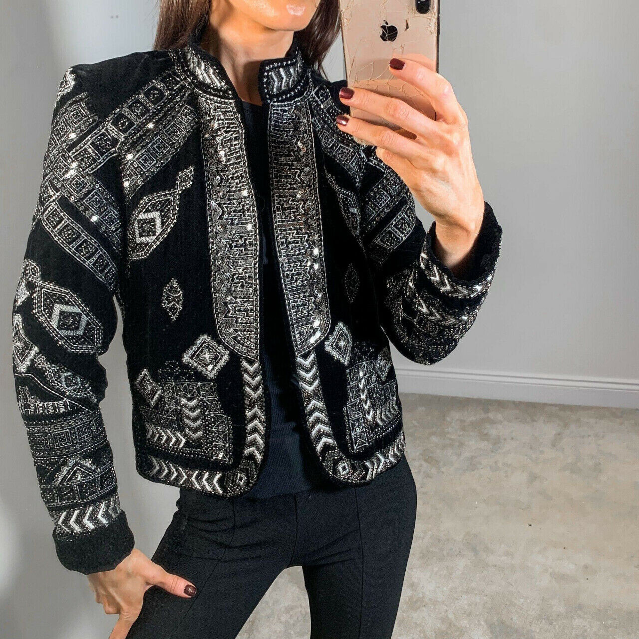 A190 ZARA BLACK JACKET VELVET EMBELISHED BLAZER KIMONO COAT A190 ZARA BLACK JACKET VELVET EMBELISHED BLAZER KIMONO COAT