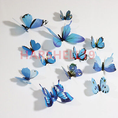 Fashion Mix 12PCS 3D Butterfly Adhensive Wall Stickers Decal PVC Home Room Decor