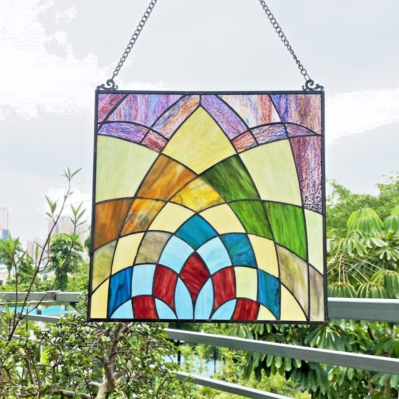 Tiffany Style Kaleidoscope Stained Glass Window Panel Handcrafted ONE THIS PRICE