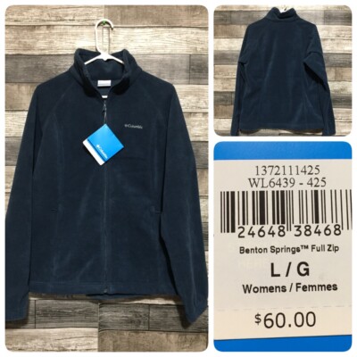 Columbia Fleece Full Zip Jacket Women s L Blue Pockets Benton Springs