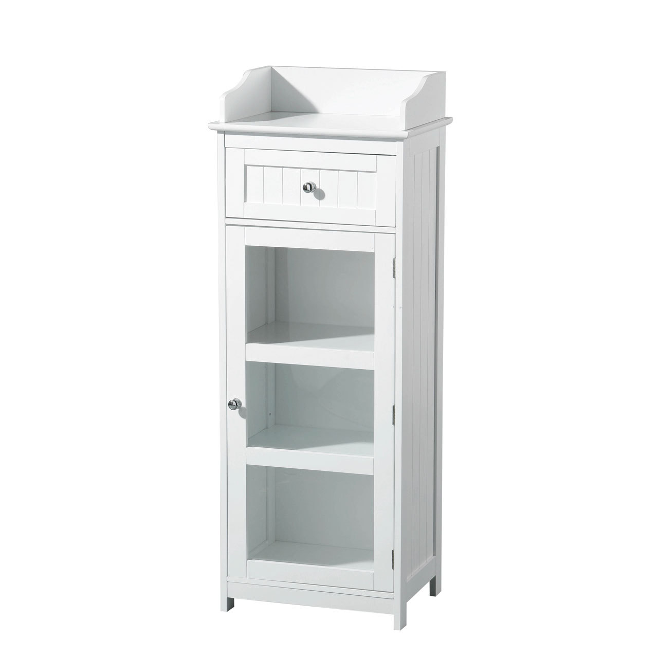 Single Glass Door Bathroom Storage Cabinet White Wooden 3 Inner