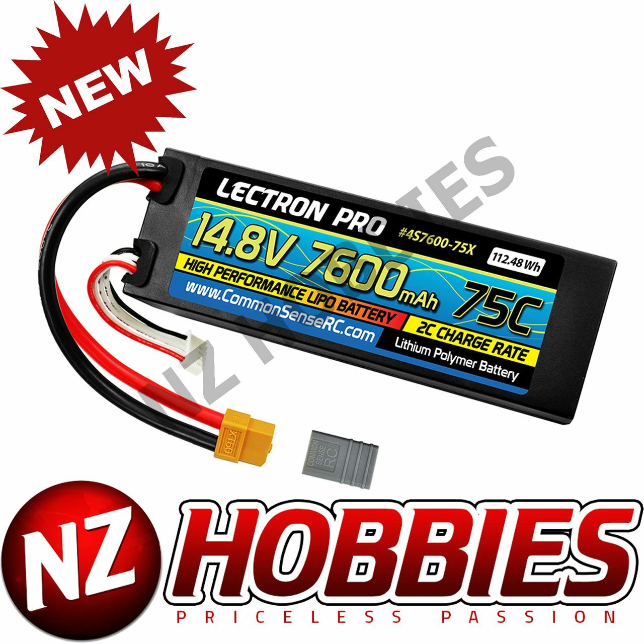 Lectron Pro 14.8V 7600mAh 75C Hard Case Lipo Battery w/ XT60 + CSRC Adapter