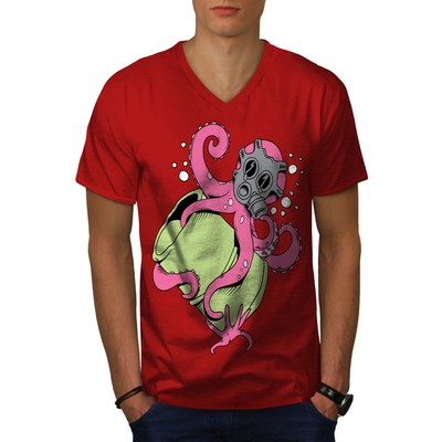 Wellcoda Octopus Cartoon Fantasy Toxic Mens V-Neck T-shirt