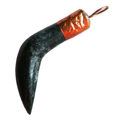 Huge ''Dragon Tooth'' Tribal Pendant Dragon Motif Stone+Copper Unique Handmade