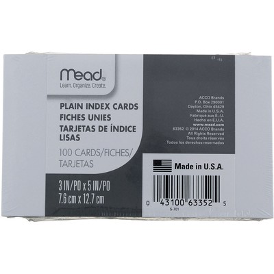 2 Pack Mead Index Cards, Plain, 3in X 5in, 100 Ct