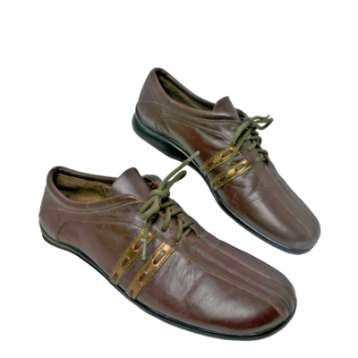 David Tate Brown Leather Oxford Shoes Lace up Gold Detail Size 8