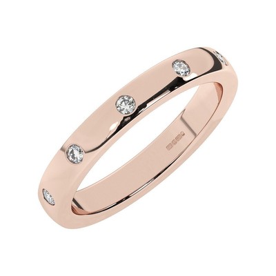 18K Rose Gold,3 MM Gypsy Set 100% Natural Round Brilliant Diamond  Eternity Ring