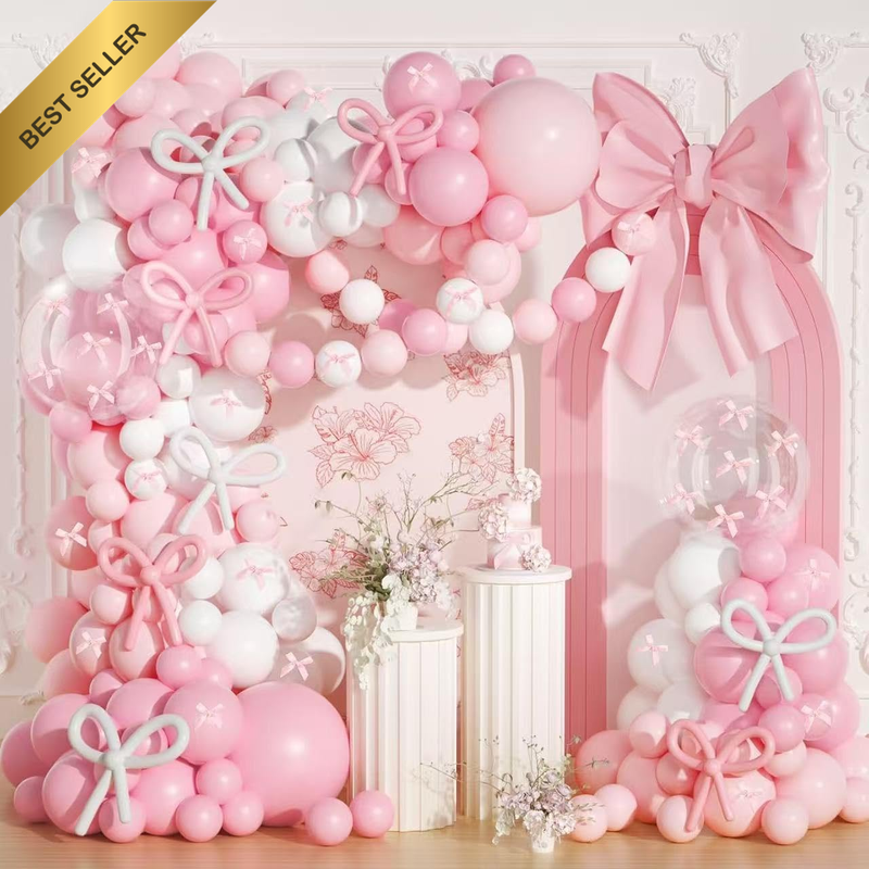 194Pcs Bow Balloon Garland Arch Kit Coquette Birthday Decorations Pink White Bal