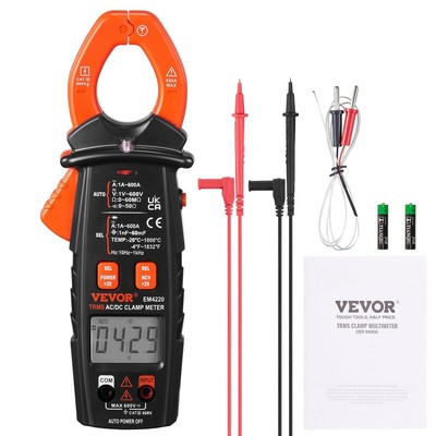 VEVOR Digital Clamp Meter T-RMS, 6000 Counts, 600A Clamp Multimeter Tester, Meas