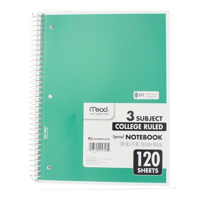 2 Pack Mead Spiral Notebook, College Ruled, 3 Subject, 120 Sheets
