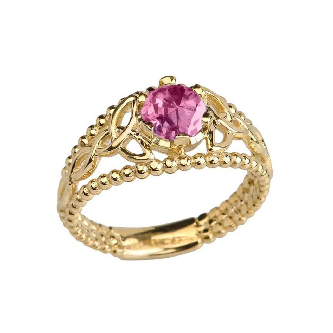 Pre-owned Claddafgh Gold Gold Lab Crated Alexandrite Beaded Celtic Trinity Knot Engagement/promise Ring In Yellow Gold