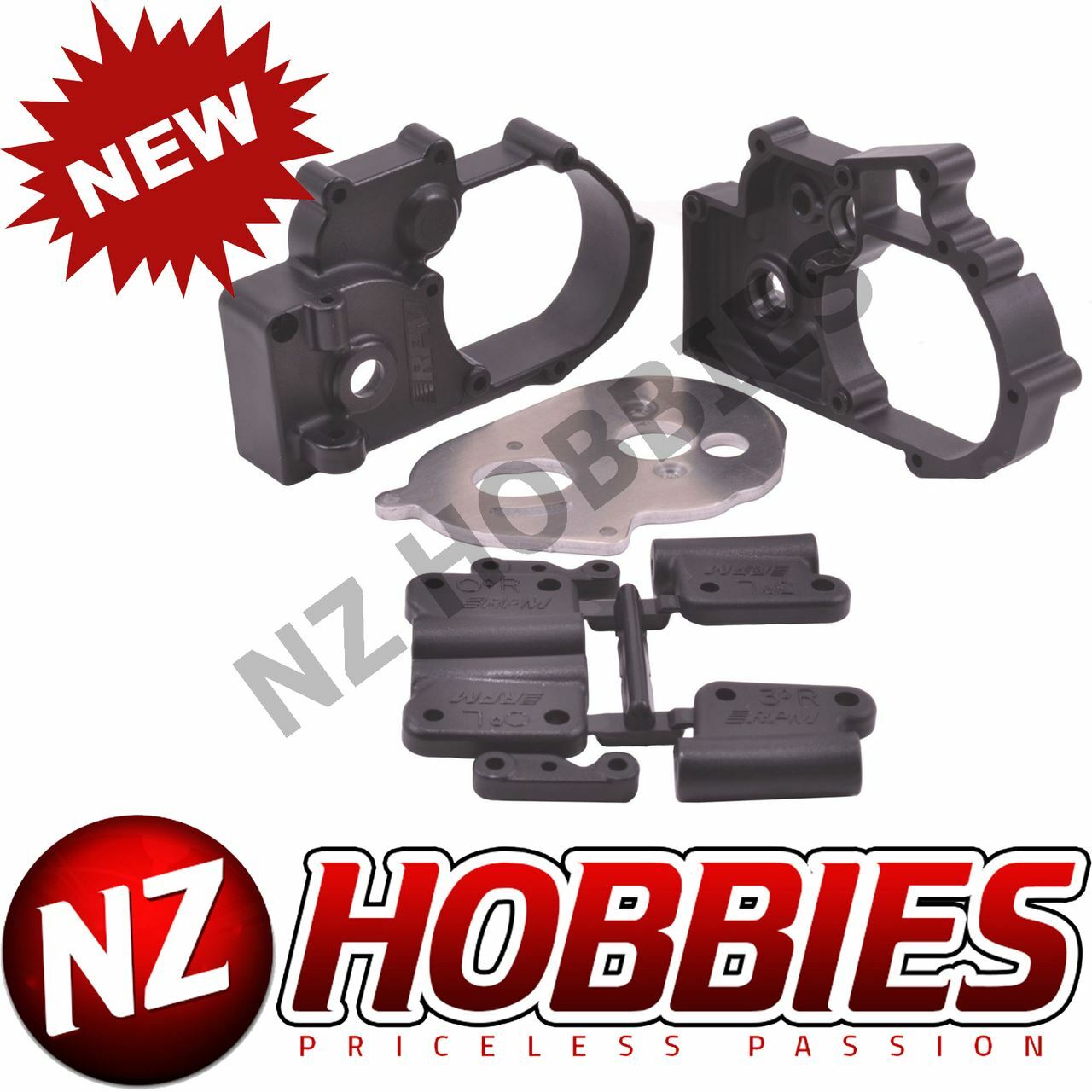 RPM 73612 Gearbox Housing & R Mounts BLACK, Stampede/Rustler/Slash 2wd