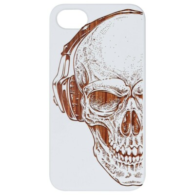 Skull With Headphone Wood Case for iPhone 15/14/13/12/11 Pro/Max/Mini  S22/23 L