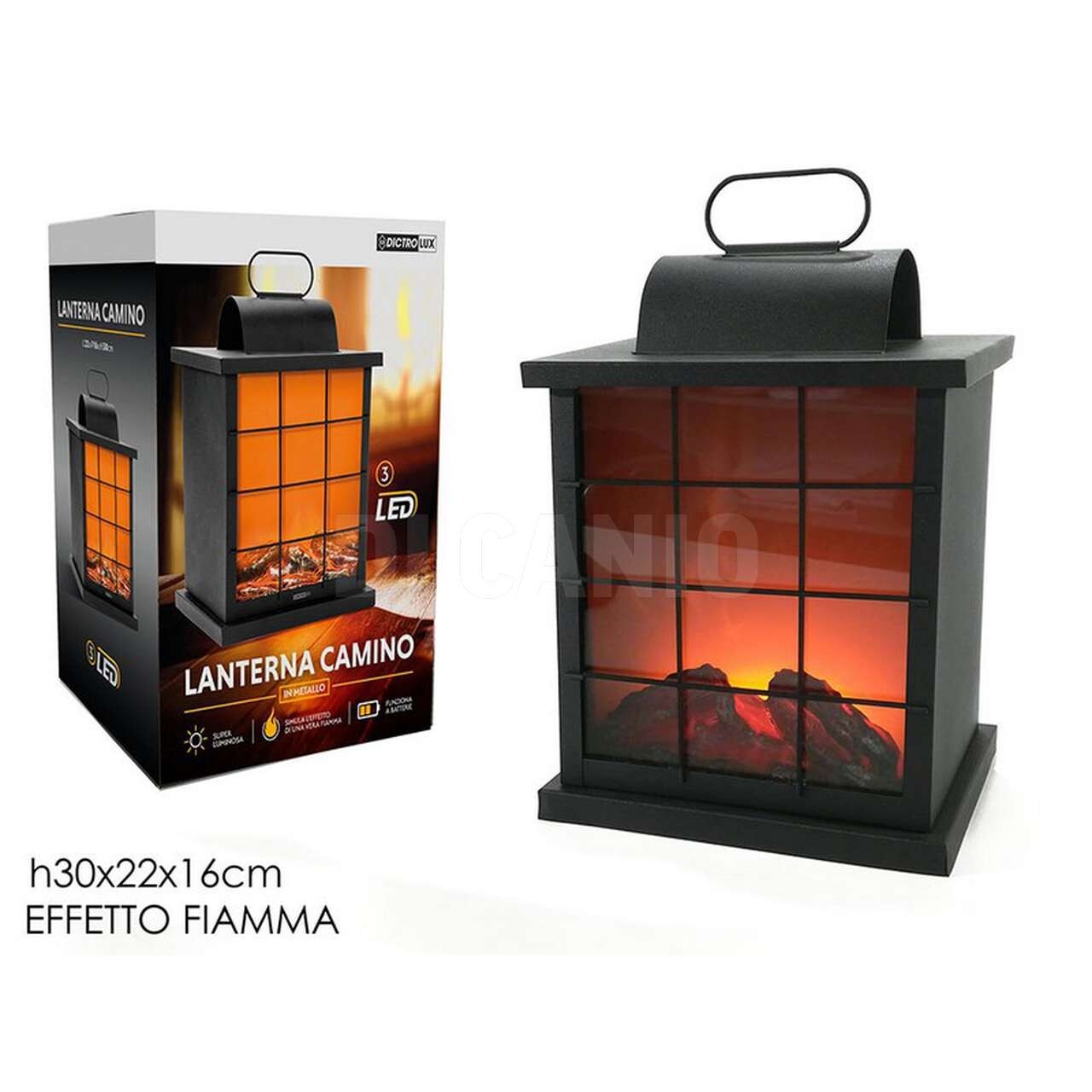 Lanterna Camino Effetto Fiamma Led In Metallo Stufetta Casa Ufficio reb
