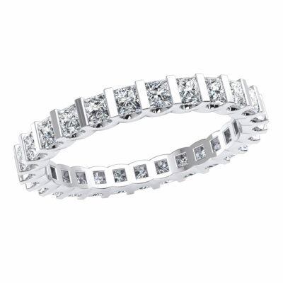Pre-owned Jewelwesell 18k Gold U-bar Set Eternity Band Ring 1.80ct Princess Cut Natural Diamond Ladies