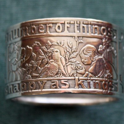 Antique Kerr Sterling Child Napkin Ring with Children and Saying - Wonderful