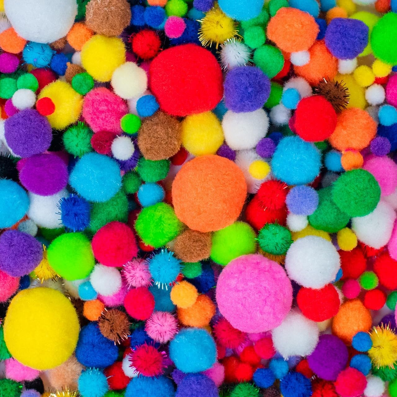 1000 Assorted Craft pom poms – Multicolor bulk pom poms Arts and Crafts, Pompoms
