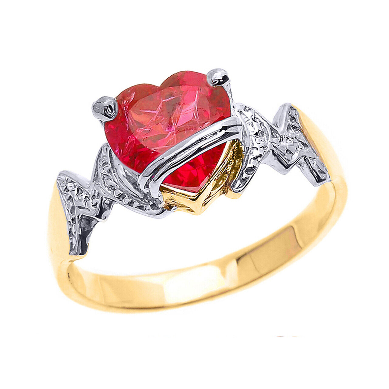 Pre-owned Claddafgh Gold Gold Heart Ruby Cz Birthstone "mom" Ring. (july--december) 14k