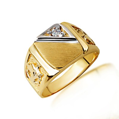 Pre-owned Fdj Yellow Gold Men's Solid Sophisticated Signet Cz Ring