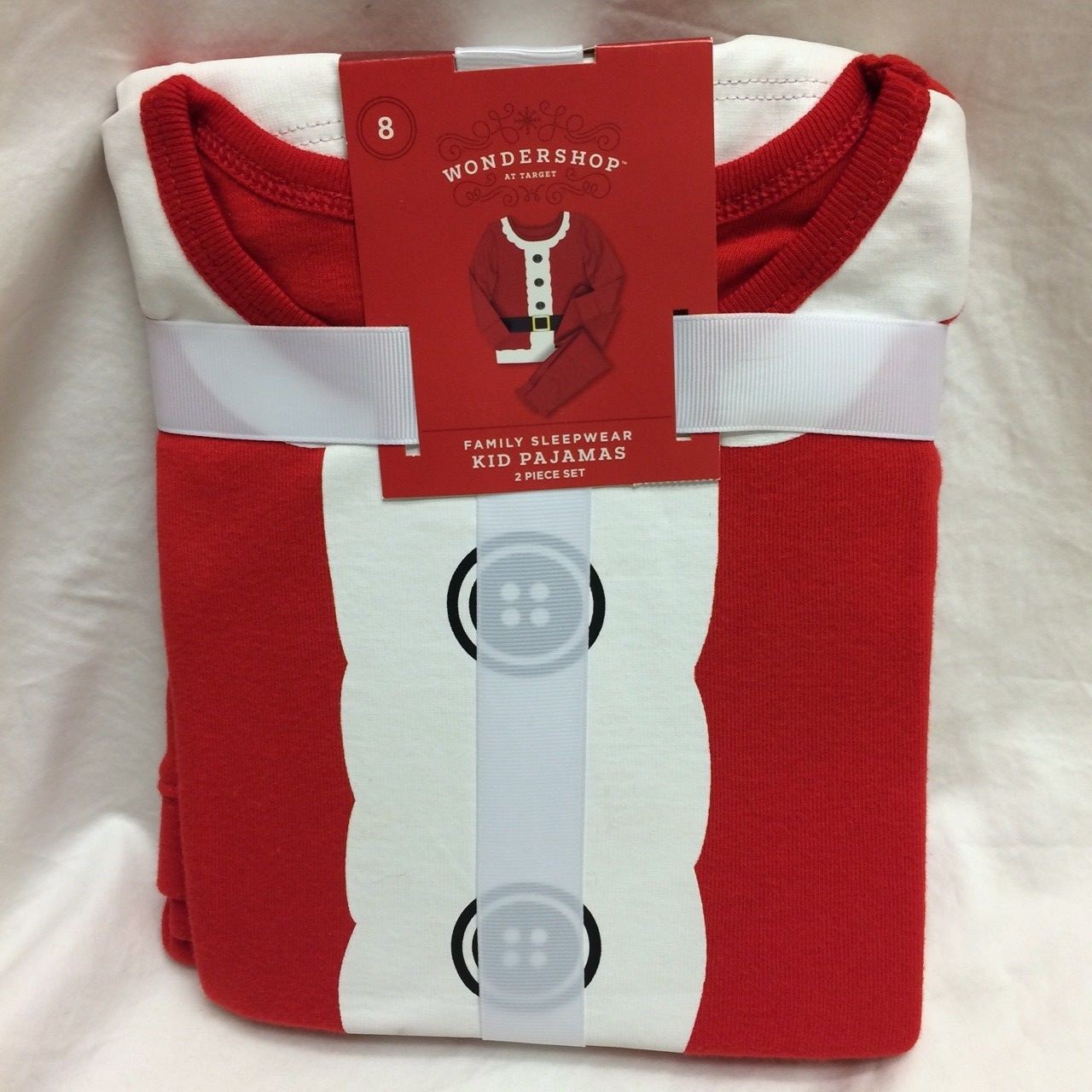 NEW Kids Sz 8 Christmas Santa Claus Red 2-Piece Pajamas Outfit Set Wondershop