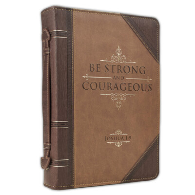 Extra Large Bible Cover for Man - Be strong and courageous - Joshua 1:9 - brown