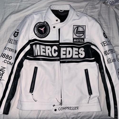 希少 メルセデスベンツ 送料込 イタリア製 高級 柔らか革 レザー ジャケット Mercedes Leather Jacket Vintage Mercedes Racing Jacket Biker