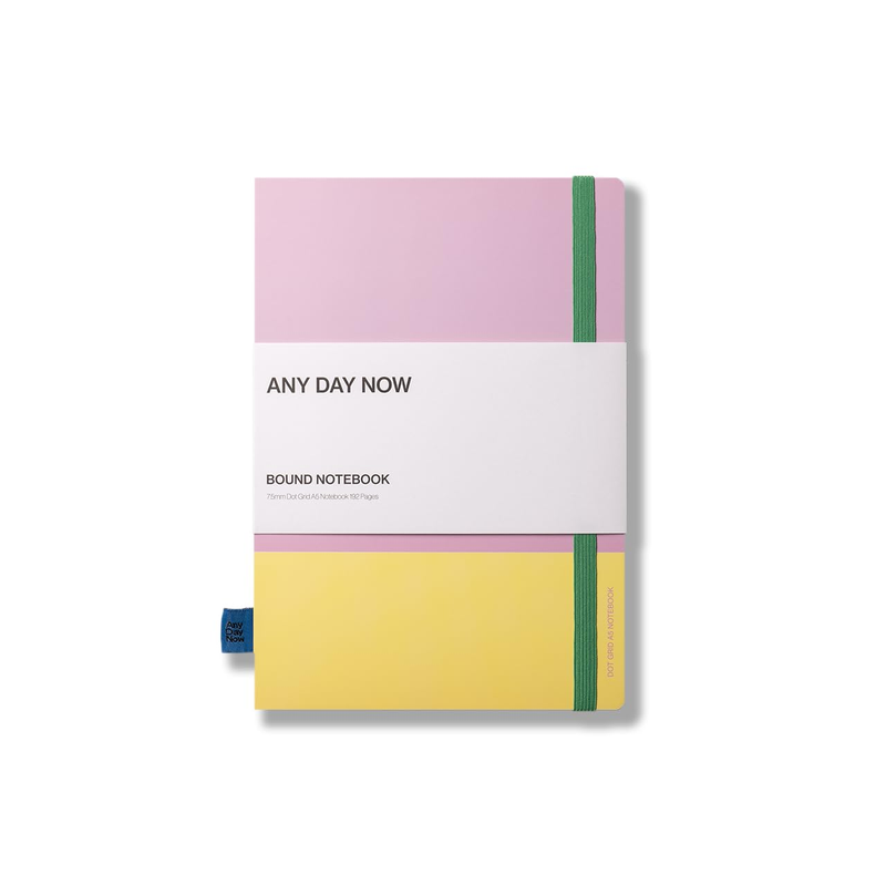 Any Day Now - Bound Notebook - Dot Grid - A5 - Pink and Yellow