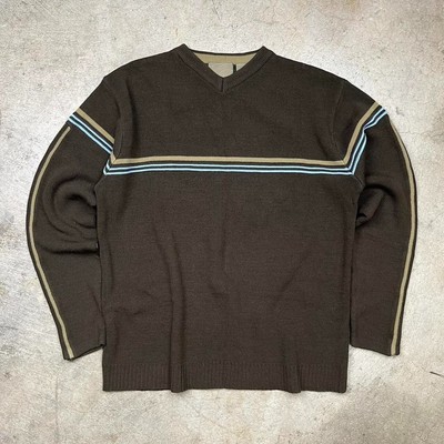 Vintage Y2K Point Zero long sleeve sweater brown striped v neck size medium