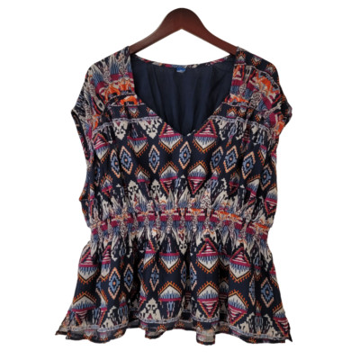 Old Navy Waist Defined Top Size Large Ikat Print Dolman Sleeves Boho 656354 NWOT