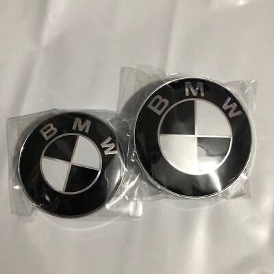 For BMW Badge Emblem Black&White Front Hood & Rear Trunk (82mm & 74mm) 2PCS