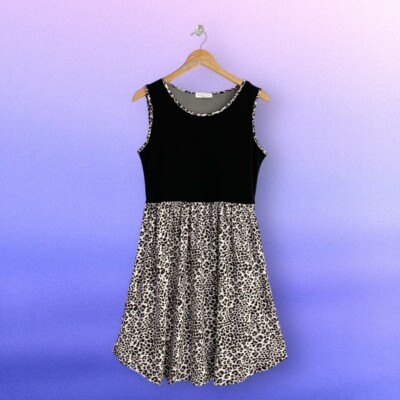 Perfect Peach Boutique Leopard Print Sleeveless Dress w/Pockets S (4/6) Black