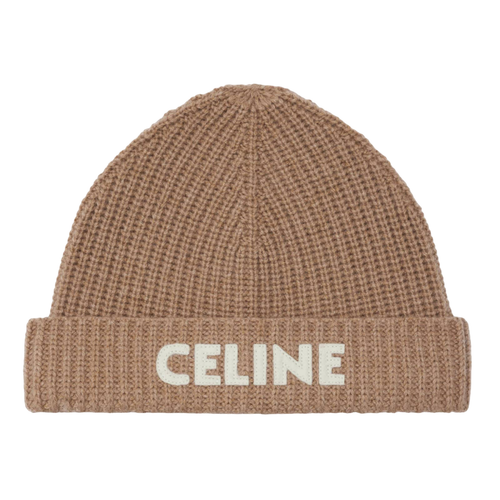 関税込 CELINE Triomphe beanie in heritage cashmere TRIOMPHE BEANIE IN WOOL AND CASHMERE - SAND | CELINE