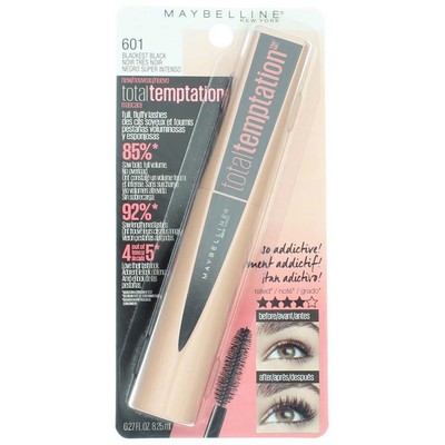 Maybelline Total Temptation Washable Mascara, Blackest Black 601, 0.27 fl oz