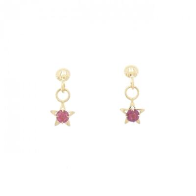 Authentic K18YG Star Ruby Earrings  #260-006-541-7720