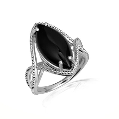 Pre-owned Fdj Gold Beaded Black Onyx Marquise Cut Gemstone Infinity Ring In Yellow Gold