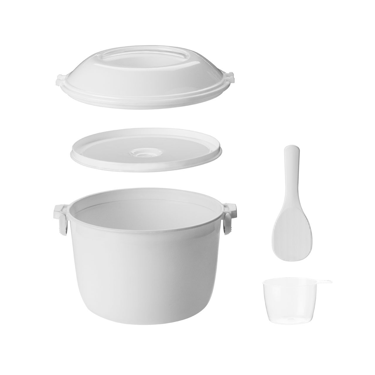 Microwave Rice Cooker With Spoon & Measuring Cup Durable White Plastic
