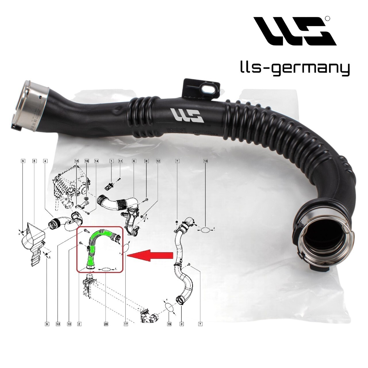 LLS Ladeluftschlauch Für Opel Vivaro B 1.6 CDTI – OE 93867727, 4422249, Rechts